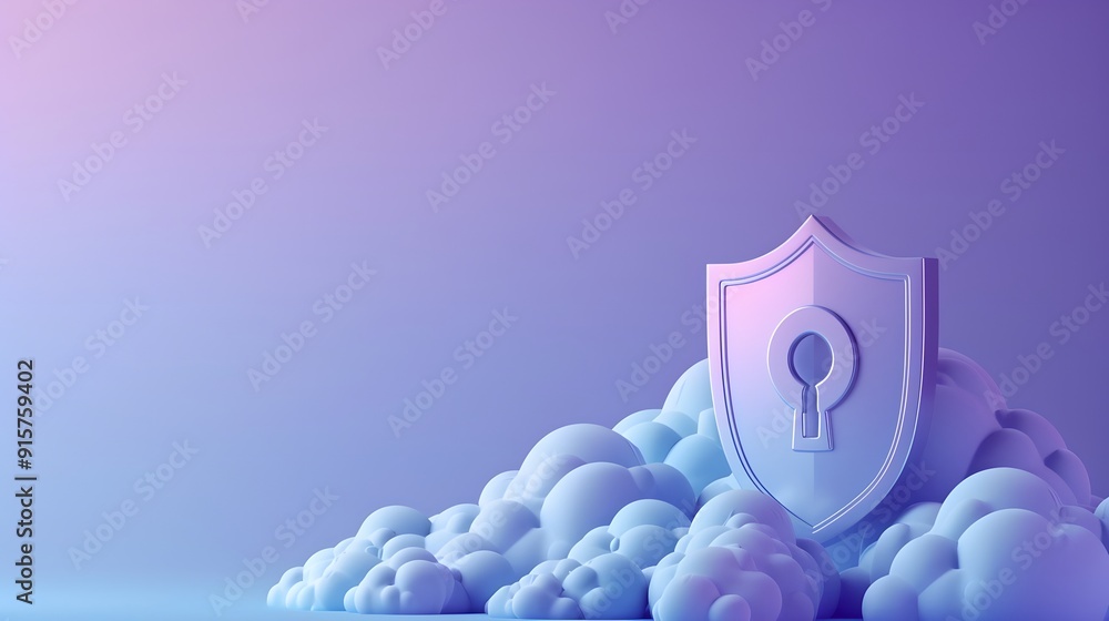 Aufkleber 3d illustration of a shield with a keyhole symbolizing cloud security on a surreal cloudscape backgr