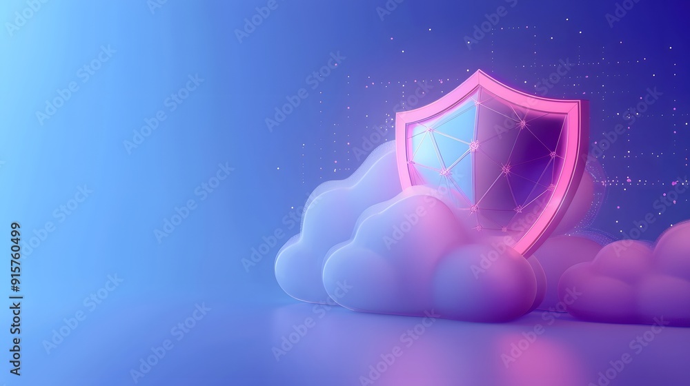 Aufkleber 3d illustration of pink shield on cloud background symbolizing cybersecurity, data protection, and s