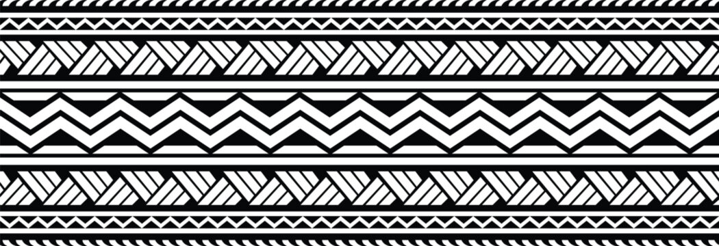 Polynesian pattern tribal tattoo border. Tribal tattoo geometric fore arm samoan band.Tattoo eps forearm samoan sleeve bracelet.Fabric seamless isolated hawaiian pattern on white background.