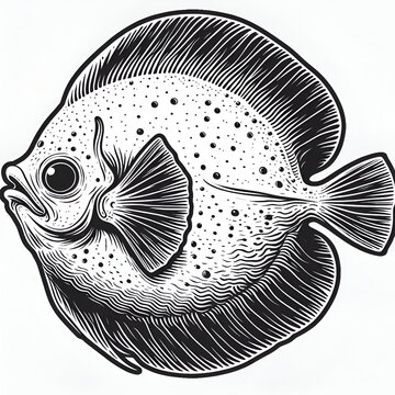 recommend clip art: Batfish with Oddly Flattened Body Vector Line Art