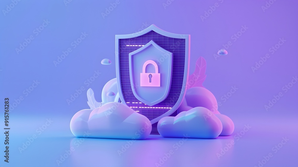 Aufkleber 3d rendered image of a digital shield with a padlock icon, representing cloud security and data prot