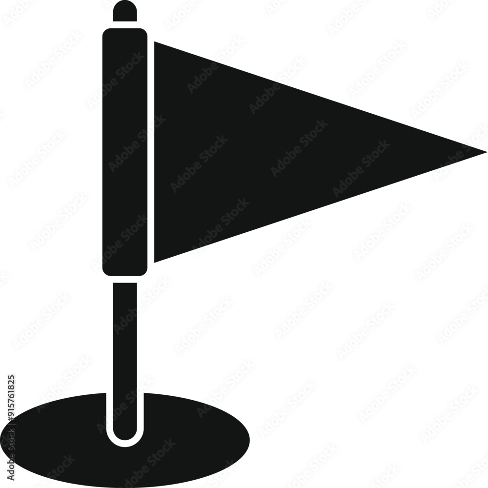 Aufkleber black and white icon of a triangular flag on a round stand pointing to the right