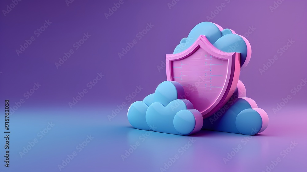 Aufkleber 3d-rendered cloud computing icon with shield symbol, illustrating cloud security and data protection