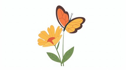 Butterfly and Yellow Flower Illustration - Nature Art