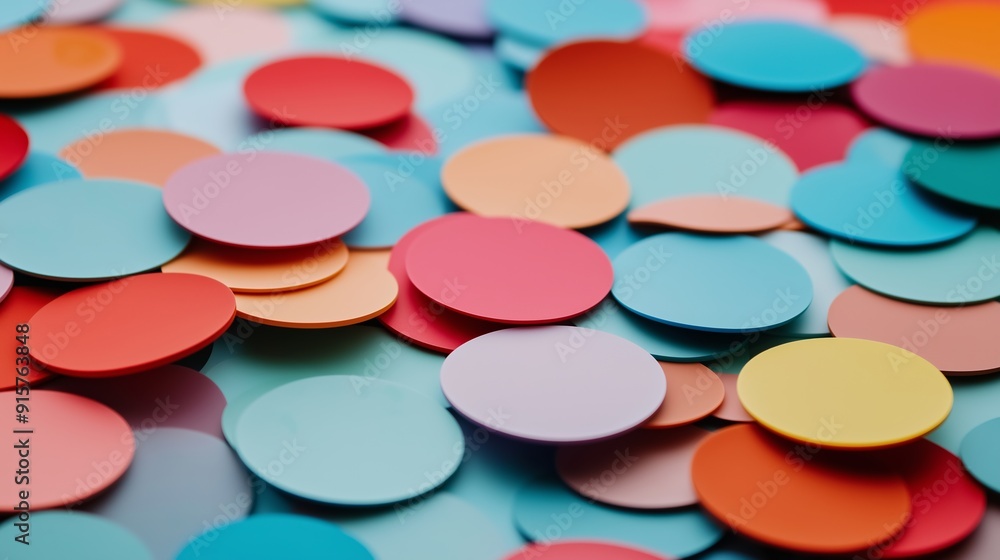 Poster a colorful pile of small circles, some of which are red, blue, and yellow. the circles are arranged 