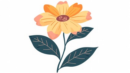 Yellow Flower with Green Leaves - Simple Floral Illustration