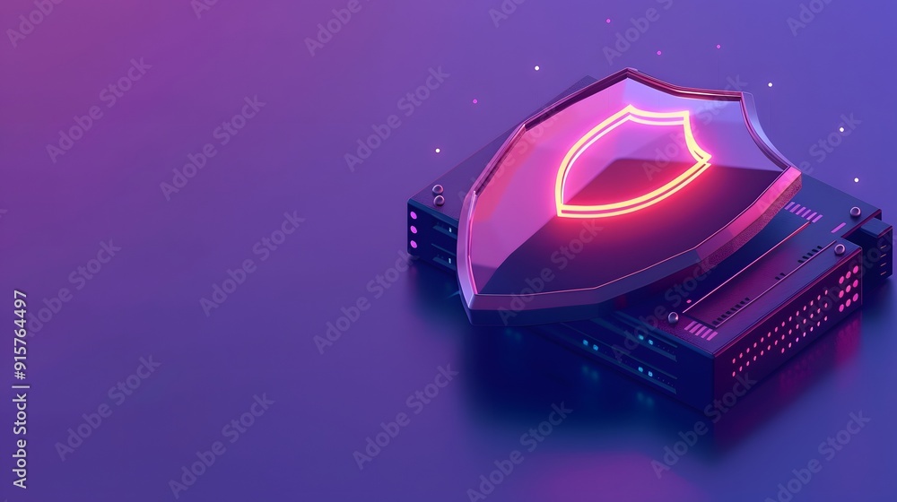 Aufkleber abstract image of digital security concept with shield icon over a computer chip on a purple backgro