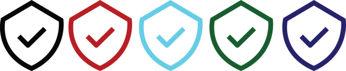 Shield check mark icon. Shield with a checkmark in the middle Protection icon. Security shield protected icon. Vector illustration. line style isolated on white with transparent background.