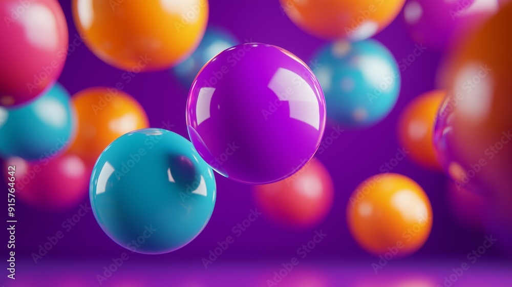 Poster a bunch of colorful balls floating in the air. the colors are bright and vibrant, creating a fun and
