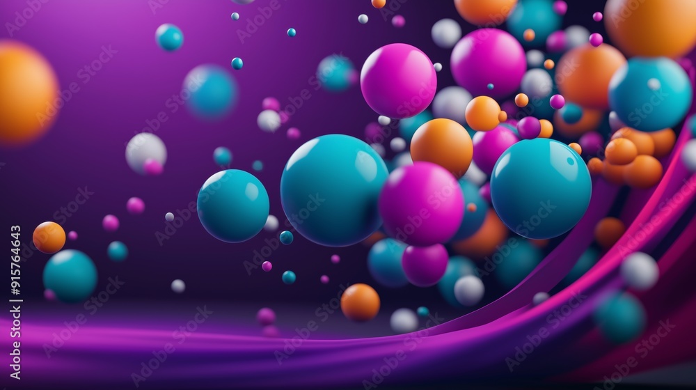 Poster a colorful, abstract background with many different colored spheres. the spheres are scattered throu
