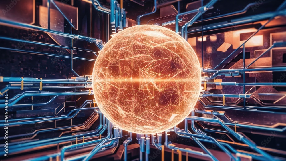 Poster futuristic 3d rendering of cyber network connections and big data technology background