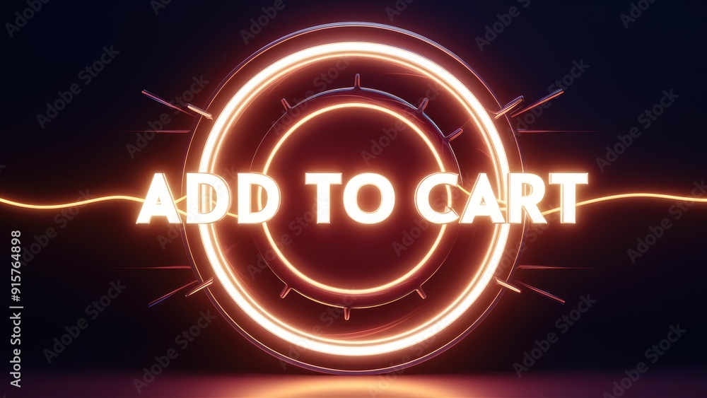 Aufkleber glowing neon circle featuring add to cart text at the center on a dark backdrop