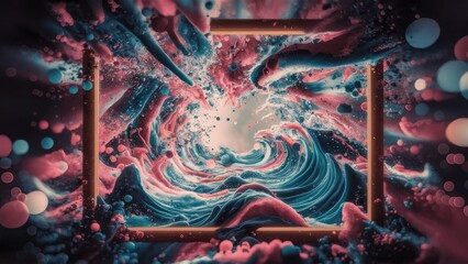 Colorful Abstract Particles and Waves with Bokeh Effect  3D Rendering