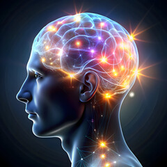 Obraz premium human head with lights in the brain in a futuristic