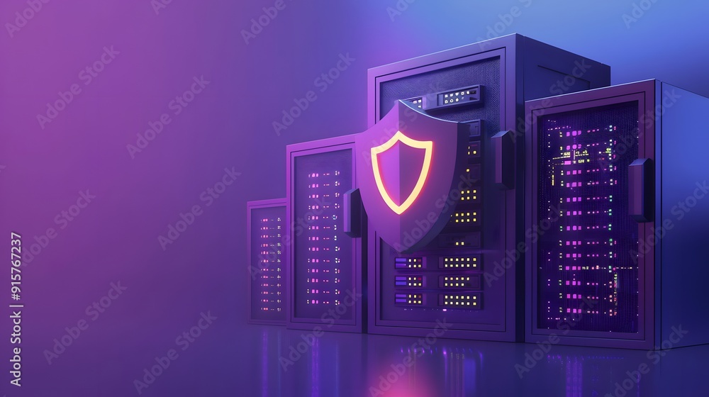Aufkleber cybersecurity server network with a shield symbol. data protection and information security concept 