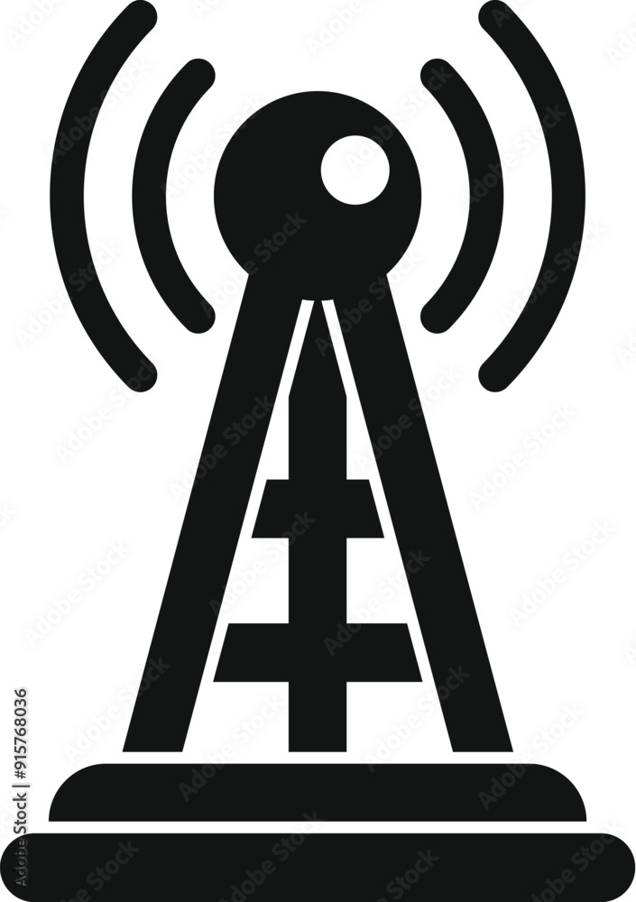 Poster radio tower transmitting signals icon representing broadcasting and communication