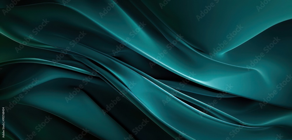 Poster abstract background, dark teal in a monochromatic palette, featuring smooth transitions and a calmin