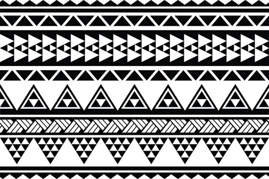 Fototapeta Polynesian pattern tribal tattoo border. Tribal tattoo geometric fore arm samoan band.Tattoo eps forearm samoan sleeve bracelet.Fabric seamless isolated hawaiian pattern on white background.