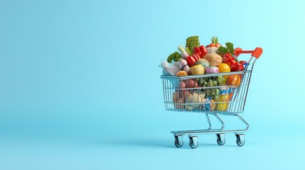 A Shopping Cart Filled with Fresh Produce and Groceries