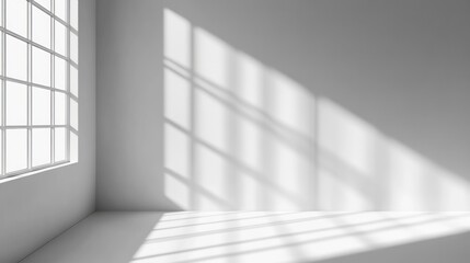 Sunlight Streaming Through a Window and Casting Shadows on a White Wall and Floor