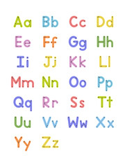 Colorful alphabet vector, illustration. Handwritten letters set for kids. For correct writing. For homeschooling and school. Wall alphabet, poster, spelling notebook.