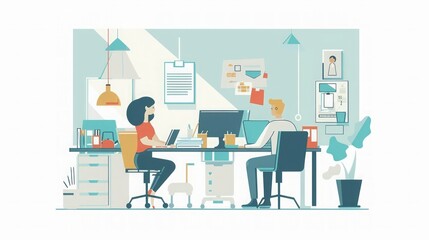 Modern Office Illustration: Business Collaboration and Teamwork