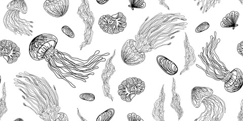 Mystical jellyfish pattern vector seamless pattern rapport