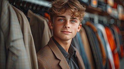 Fototapeta premium Close up young business man choosing suit in a clothes store 