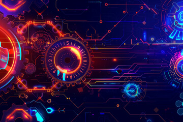 Abstract Digital Art with Gears and Circuitry