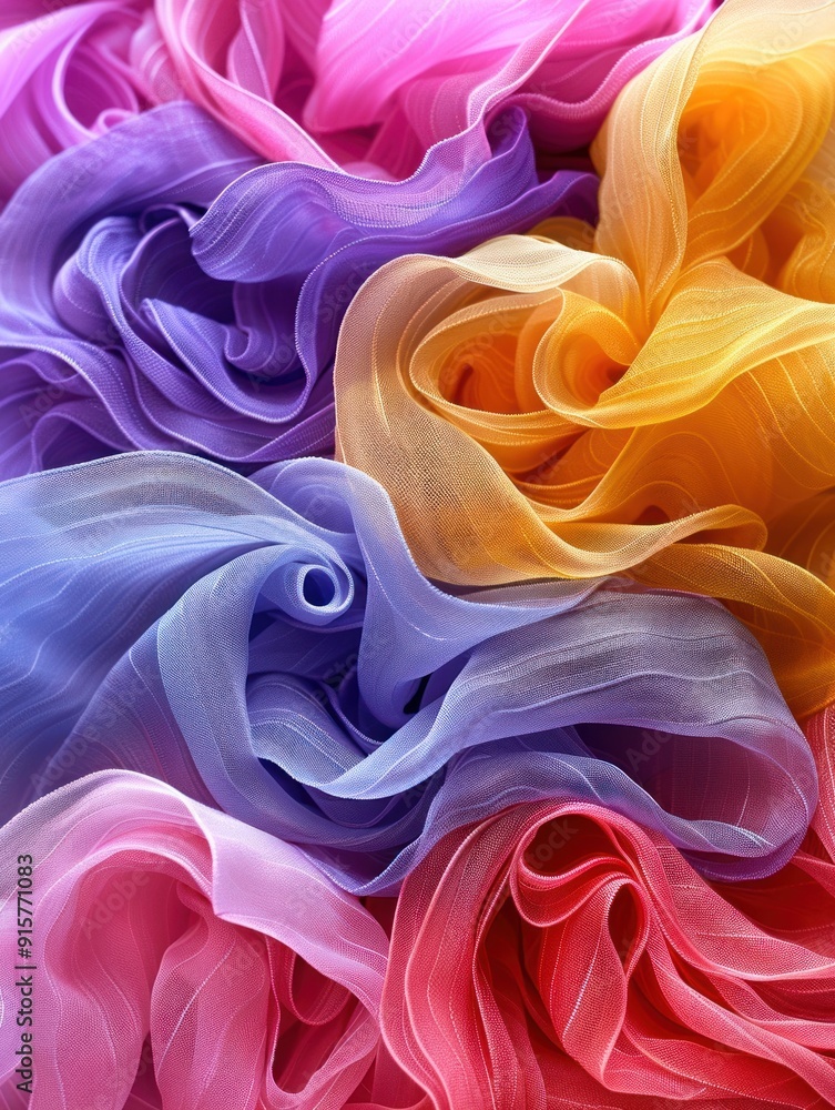Poster close-up of colorful, translucent fabric layered in a gradient pattern