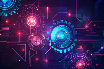 Obraz premium Abstract Technology Background with Glowing Gears and Circuitry