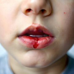 Fototapeta premium wound with blood on a child's lips a blister