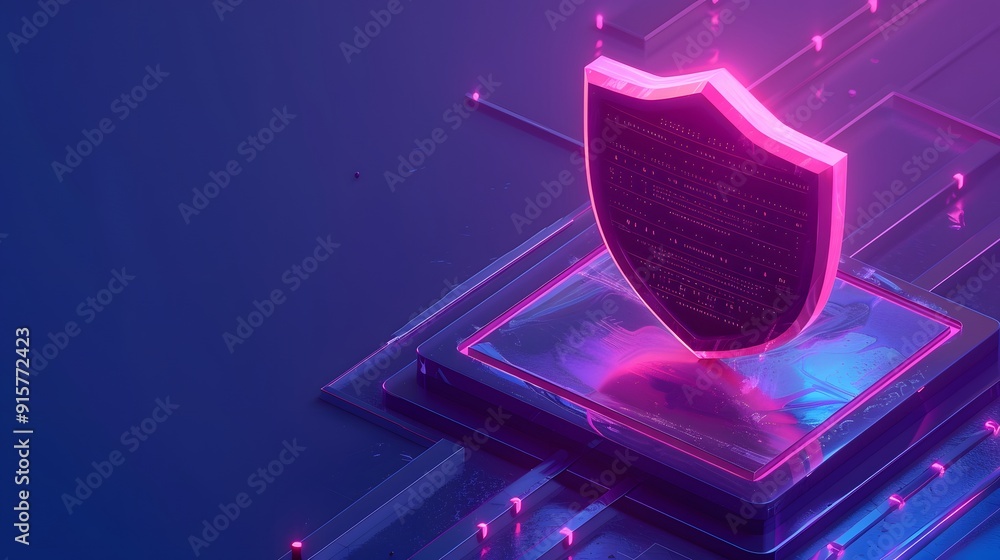 Aufkleber futuristic cybersecurity concept with a glowing shield on a processor chip, highlighting data protec