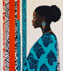 Portrait of African Woman with Traditional Patterns and Bold Colors
