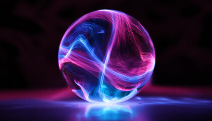 Magic sphere with plasma glow. Abstract futuristic flowing neon energy ball with glowing waves.