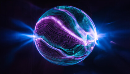 Magic sphere with plasma glow. Abstract futuristic flowing neon energy ball with glowing waves.