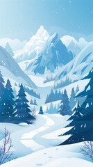 Fototapeta premium Winter Mountain, Cartoon Illustration. Beautiful nature landscape 