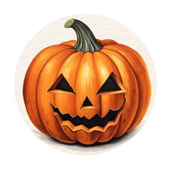 Jack-O’-Lantern Pumpkin Watercolor Illustration with Carved Face