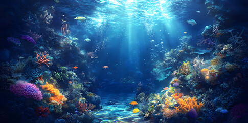 Fototapeta premium Magical underwater world with fish and coral reefs