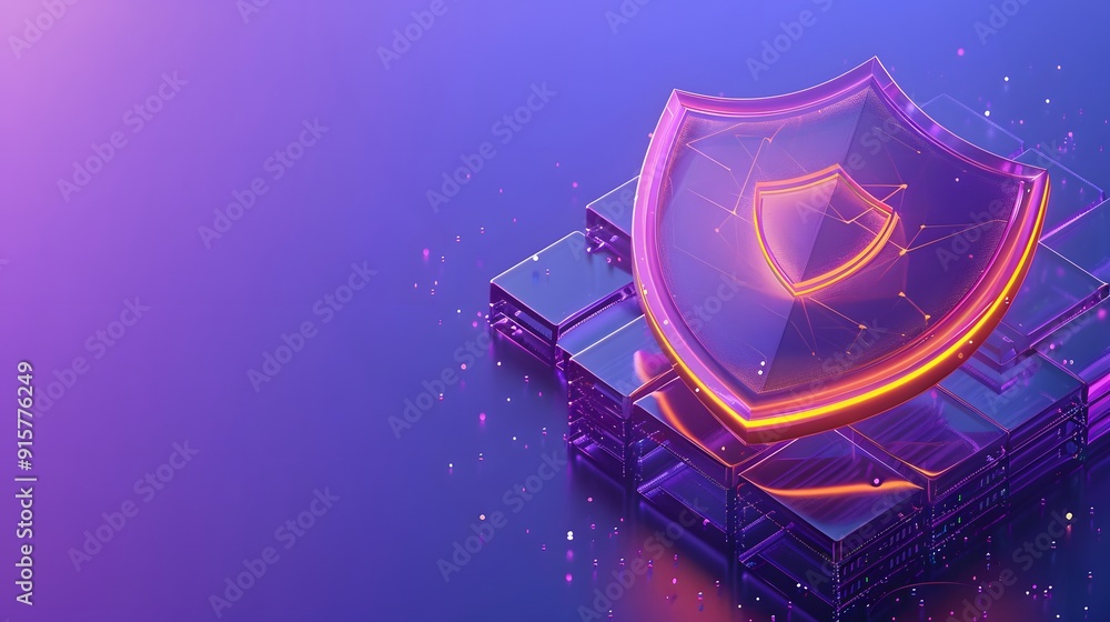 Poster futuristic digital shield icon representing cybersecurity and data protection. abstract technology w