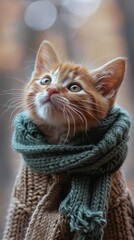 Obraz premium A kitten wearing a green knit scarf