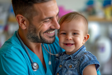 Pediatrician. The children's doctor examines the child in the medical office of the office. The concept of child health. Children care. Medical insurance. Hospital.
