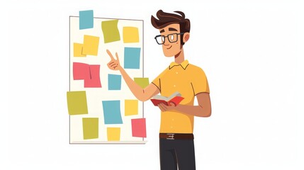 Man Presenting Ideas with Sticky Notes on Whiteboard
