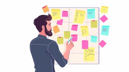 Man Brainstorming with Sticky Notes on a Whiteboard
