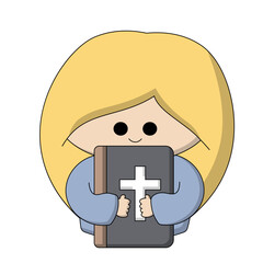 Cute cartoon girl holds bible in color