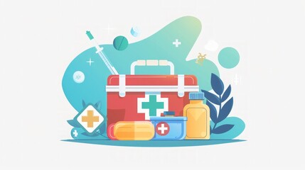 First Aid Kit Illustration: Medical Supplies and Healthcare