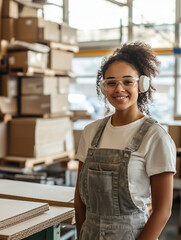 Young Female Worker Conducting Quality Inspection in Cardboard Packaging Factory
