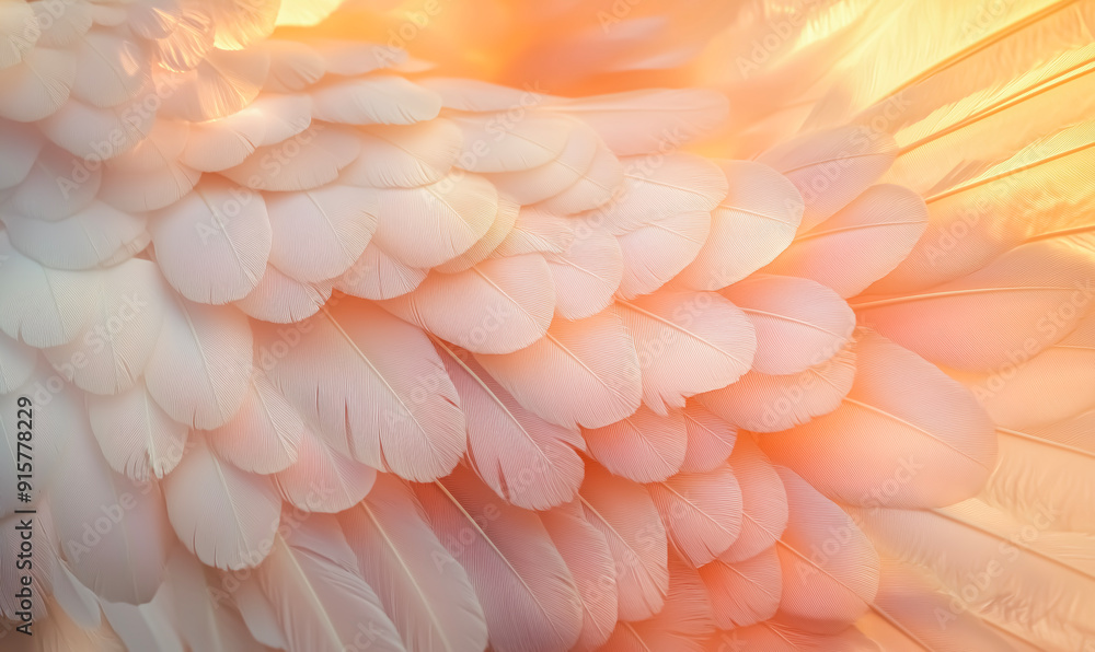 Poster a close up of a bird's wing with many white feathers. the feathers are arranged in a way that create