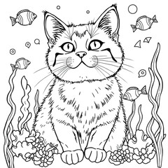 a coloring page against a cat with natural background on an Isolated transparent background PNG. generated with AI
