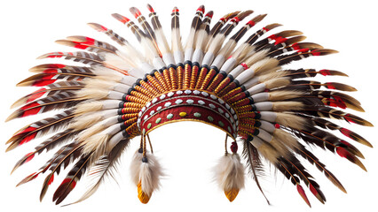 Colorful native american headdress with feathers, png transparent background